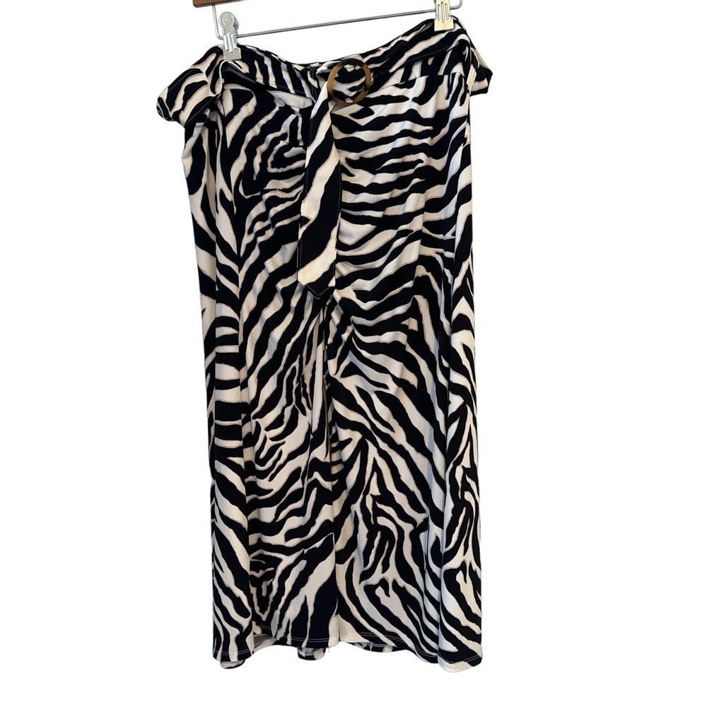 White House Black Market Zebra Print Ruched‎ Midi Skirt Black White XL
